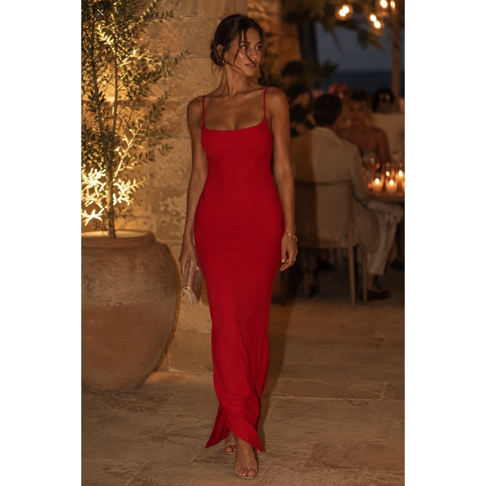 NWT Nookie Bailey Gown Cherry Red Column Crepe Maxi Evening Dress‎ L